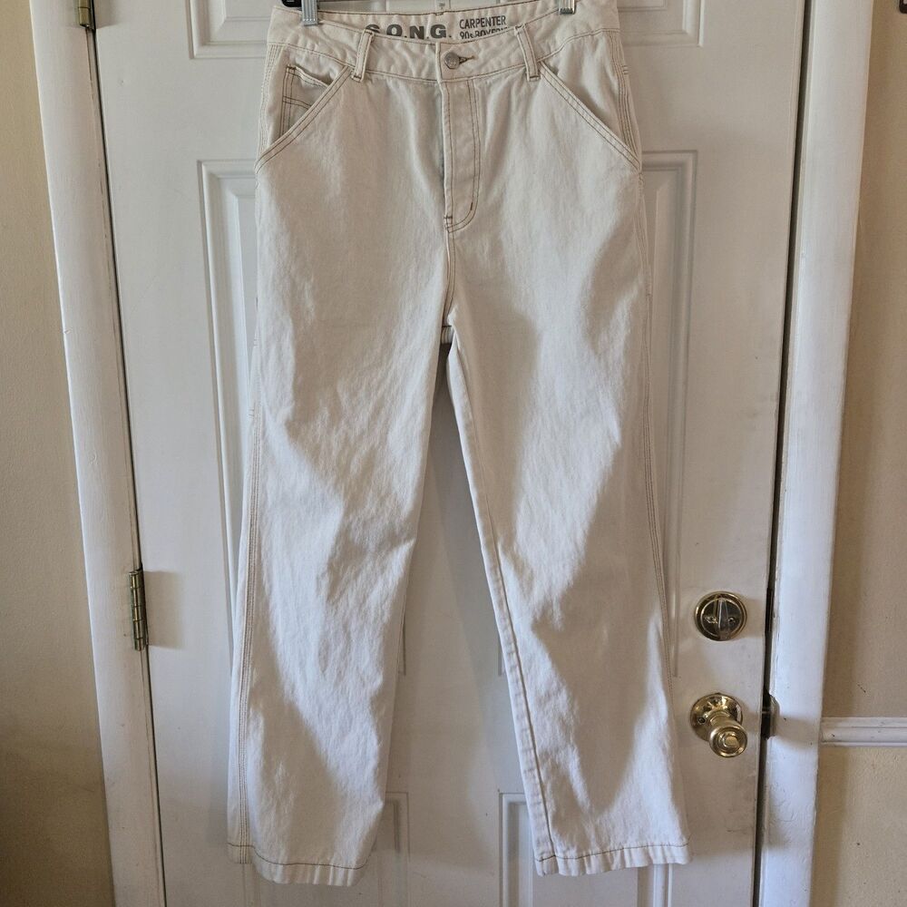 Vintage White Wide Leg Jeans Size 11/30 Carpenter 90s Boyfriend S.O.N.G Y2K